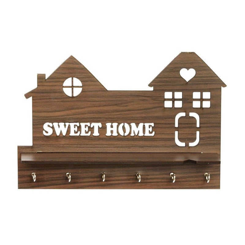 Webelkart Wooden Laminated Sweet Home Side Wall Shelves Key Holder Brown - Image 5