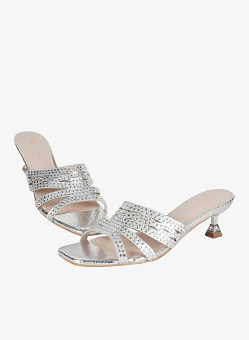 Zayna Silver 221-220 Zayna Ladies Kitten Heel Sandals 2G9183-532 Silver for Women | Best Price UAE