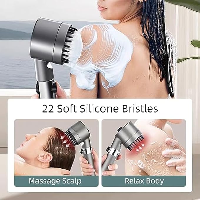 High Pressure Shower Head Hard Water Softener Filtered Hand Held Showerhead Set Massage Showerhead Combo 3 Spray Settings 15M59inches Antiexplosion Hose and Bracket Classic Grey - Image 5