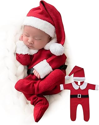 ForBaysy ForBaysy Christmas Newborn Photography Props Costume Red jumpsuit With Santa Hats for Baby Boys Girls Photoshoot  - Image 1