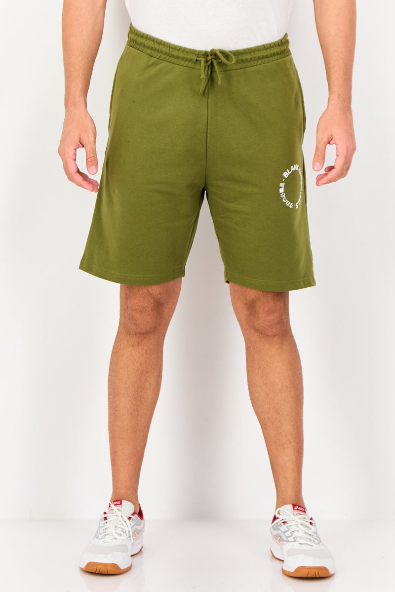 Blank Essentials Men Brand Logo Basic Shorts, Olive - Image 1
