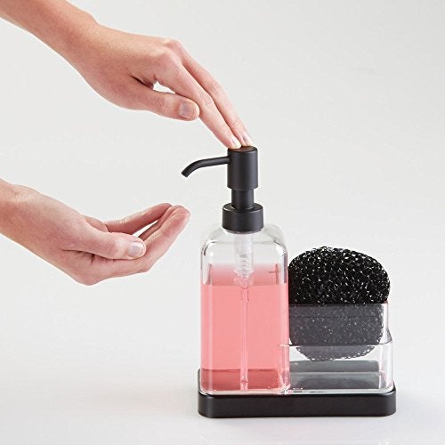 InterDesign iDesign Forma BPA-Free Plastic Soap and Sponge Sink Organizer Caddy - 6" x 3.5" x 8.25", Clear/Matte Black - Image 5