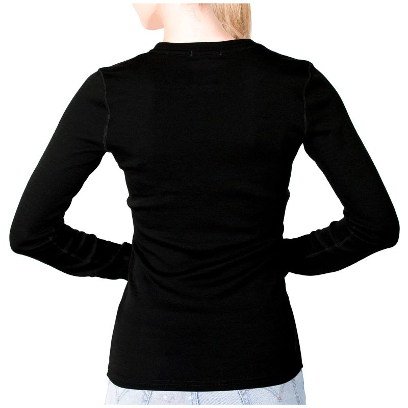 MERIWOOL Womens Base Layer 100% Merino Wool Midweight Long Sleeve Thermal Shirt Black - Image 2