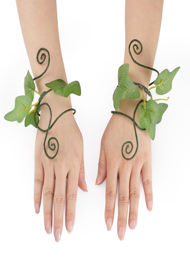 FRESHME Poison Ivy Arm Wraps - 2PCS Woodland Bracelets Elf Poison Ivy Costume Fantasy Forest Mother Nature Costume Renaissance Dress Up Medieval Cosplay Aesthetic Accessories for Adult Women - Image 1