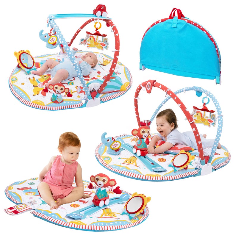 Yookidoo Yookidoo Circus Baby Playmat Gym with Musical Motorized Mobile Tummy Time Pillow Mirror and Newborn Textured Animal Figures Infant Activity for 012 Month 