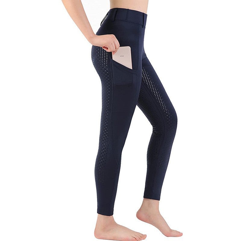 Generic Men Women Equestrian Riding Silicone Pants Quick Dry H-0882 navy blue