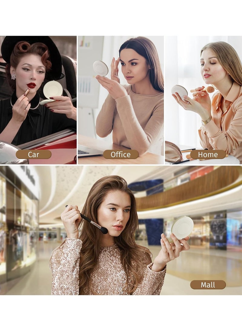 ماركة غير محددة مرآة مكياج سفر مضيئة بتكبير 1x/5x، مرآة صغيرة محمولة، مرآة جيب LED ثنائية الوجه، قابلة للشحن عبر USB بشاشة لمس، هدايا للبنات والنساء، لون بيج  - Image 5