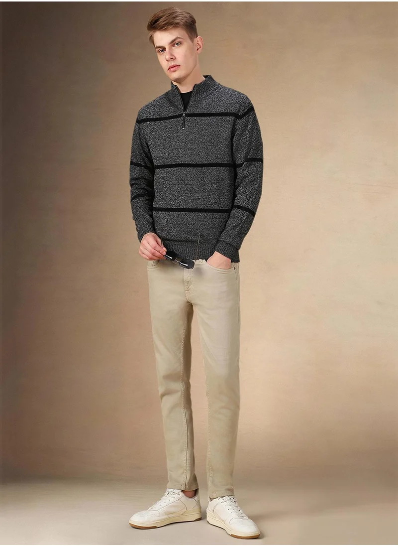 Dennis Lingo Men's Antra Melange 100% Acrylic Striped Regular Fit Sweater