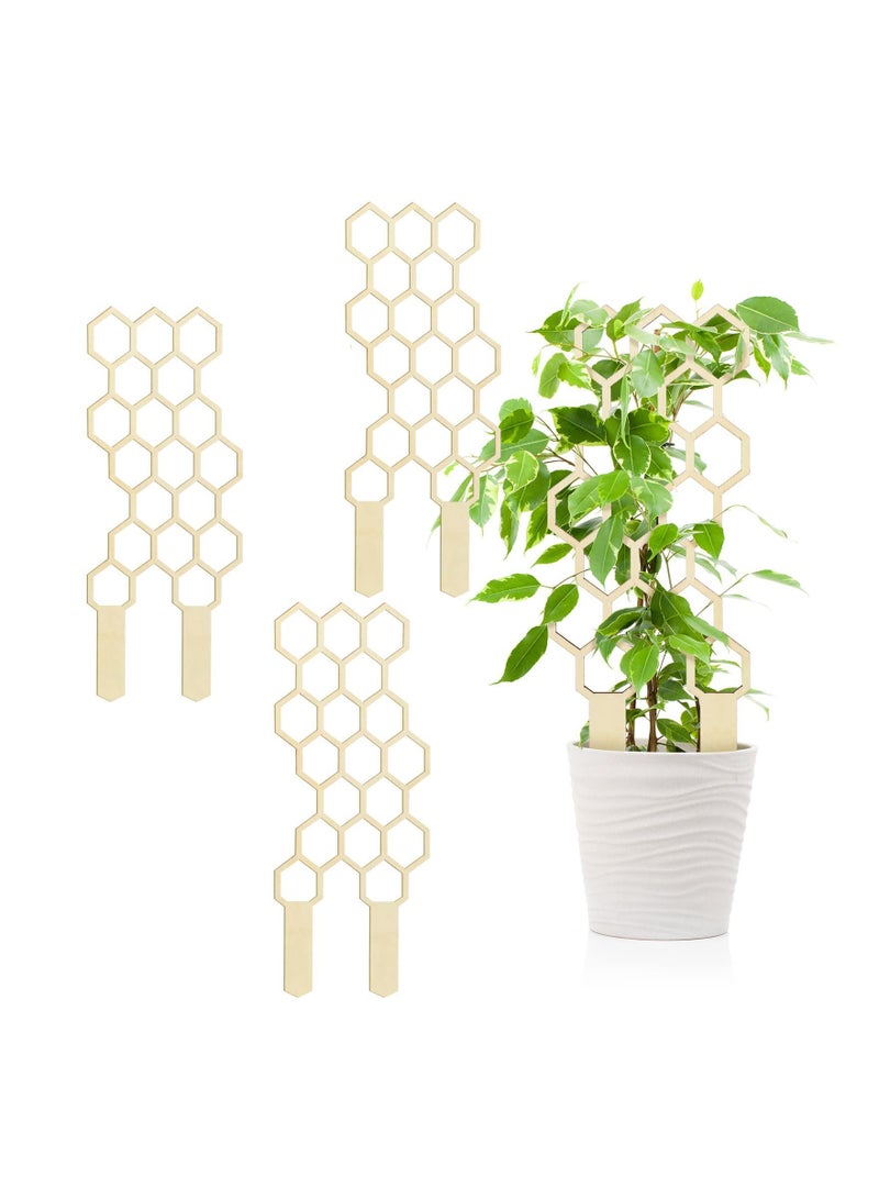 Y&D 3 Pack Small Trellis for Potted Climbing Plants Starter Holder Indoor Outdoor Garden Decor Wooden Honeycomb Flower Stem Vine Training Support Pole Accessories - Image 1
