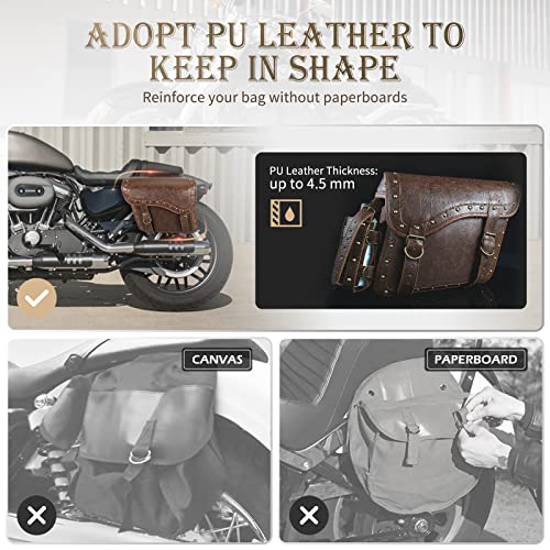 NICECNC Motorcycle Saddle Bags, PU leather Motorcycle Saddlebags, Reinforced Straps & Saddle Piece, with Cup Holder, Throw Over Saddle Bags Side Bags, Brown - Image 3