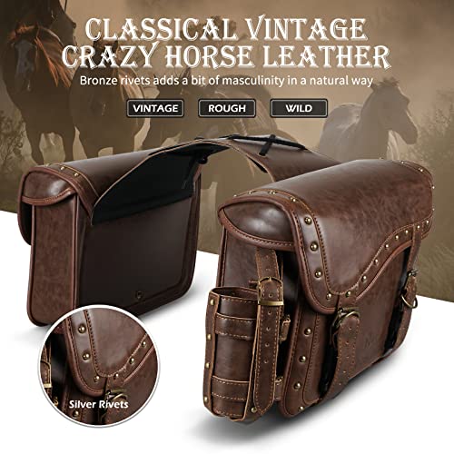 NICECNC Motorcycle Saddle Bags, PU leather Motorcycle Saddlebags, Reinforced Straps & Saddle Piece, with Cup Holder, Throw Over Saddle Bags Side Bags, Brown - Image 2