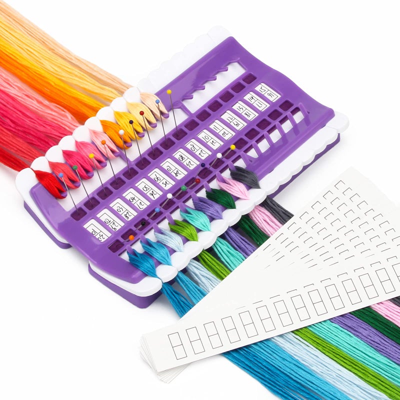 Luxiv 30 Positions Floss Organizer Embroidery Shelf Luxiv Thread Organizers for Cross Stitch Embroidery Thread Holder with 15 Pcs Replaceable Paper Card Sewing Needle Embroidery Floss Organizer 