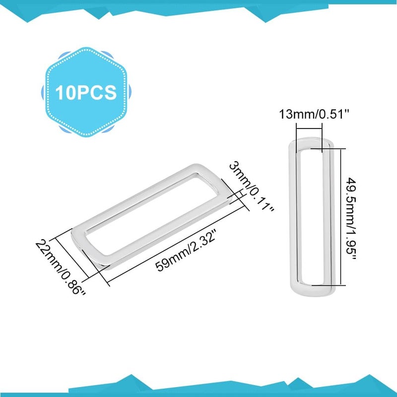 klarako 10 Pieces Metal Rectangle Ring, 1.95 Inch/49.5mm Multi-Purpose Webbing Belt Buckles Rectangular Purse Strap Lklarako Rings Fasteners Hardware DIY Luggage Backpack Belt Craft Making, Platinum - Image 2