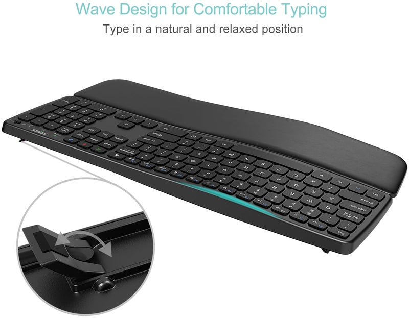 Arteck Multi-Device Comfortable Wireless Bluetooth Keyboard with Nano USB-A, USB-C Type C Receiver Palm Wrist Rest Full Size Keyboard for Windows iPad OS Android, Computer Desktop Laptop PC Tablet - Image 3