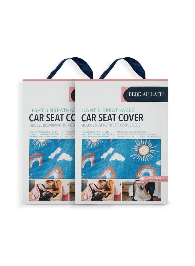 Bebe au Lait Bebe au Lait Classic Muslin Car Seat Cover -Perfect Baby Car Seat Covers for Babies, Car Seat Canopy, Unisex Baby Car Seat Cover- Easy Snap Straps, Fully Zippered Opening, Breathable- Hello Sunshine - Image 2