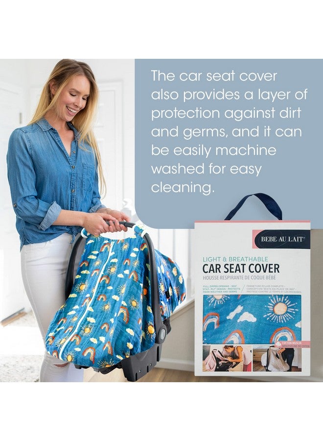 Bebe au Lait Bebe au Lait Classic Muslin Car Seat Cover -Perfect Baby Car Seat Covers for Babies, Car Seat Canopy, Unisex Baby Car Seat Cover- Easy Snap Straps, Fully Zippered Opening, Breathable- Hello Sunshine - Image 4