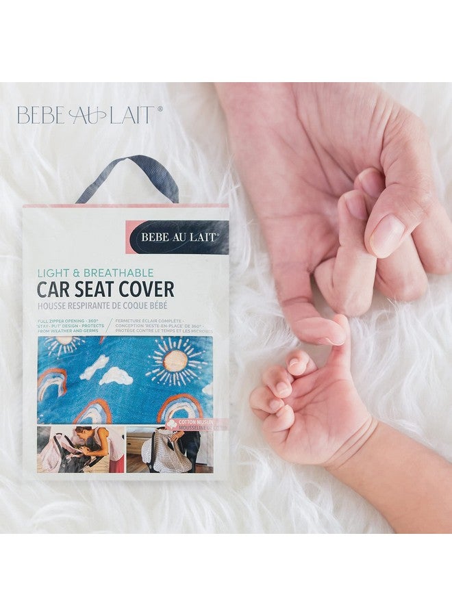 Bebe au Lait Bebe au Lait Classic Muslin Car Seat Cover -Perfect Baby Car Seat Covers for Babies, Car Seat Canopy, Unisex Baby Car Seat Cover- Easy Snap Straps, Fully Zippered Opening, Breathable- Hello Sunshine - Image 3