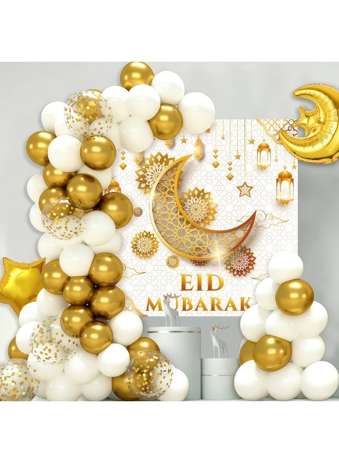 عالم البالونات بالونات عيد مبارك من رقائق الألومنيوم على شكل قمر ونجمة وهيليوم ورمضان كريم لتزيين المنزل ومستلزمات الحفلات الإسلامية - Image 1