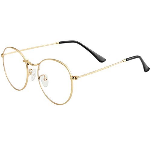 Kursan Classic Round Clear Lens Glasses for Women Men Circle Metal Frame Non-Prescription Eyeglasses (Gold) - Image 4