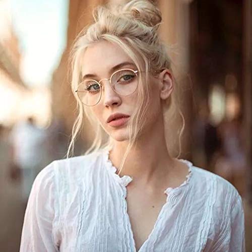 Kursan Classic Round Clear Lens Glasses for Women Men Circle Metal Frame Non-Prescription Eyeglasses (Gold) - Image 2