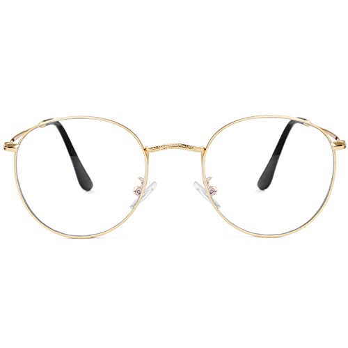 Kursan Classic Round Clear Lens Glasses for Women Men Circle Metal Frame Non-Prescription Eyeglasses (Gold) - Image 1