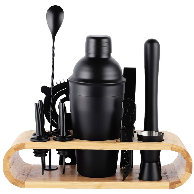 JNWINOG 12PcsCocktail Shaker Set Stainless Steel Bartending Kit 186oz Cocktail Bar Set Cocktail Mix Drink Making Kit Professional Bar and Home Drink Bar Tools for Bartender Matte Black 12Pcs
