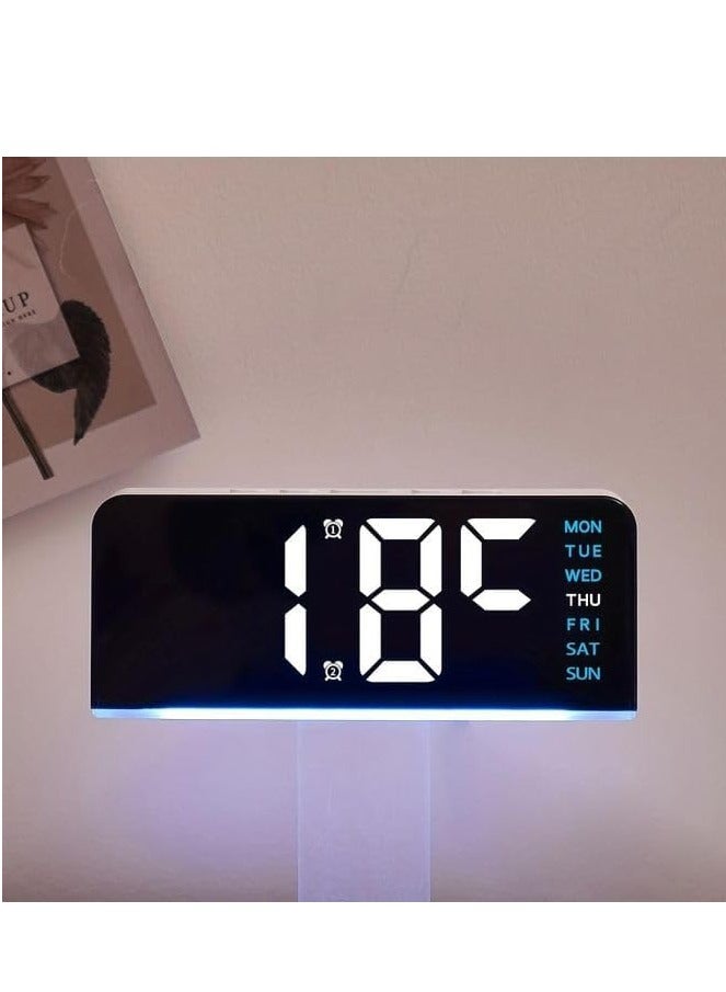 ساعة منبه رقمية LED بإضاءة خلفية عرض الوقت والتاريخ ودرجة الحرارة و إضاءة ليلية و وظيفة الغفوة و تصميم عصري لسطح المكتب و بذاكرة بطارية و حساس تلقائي للسطوع تعمل بالكهرباء