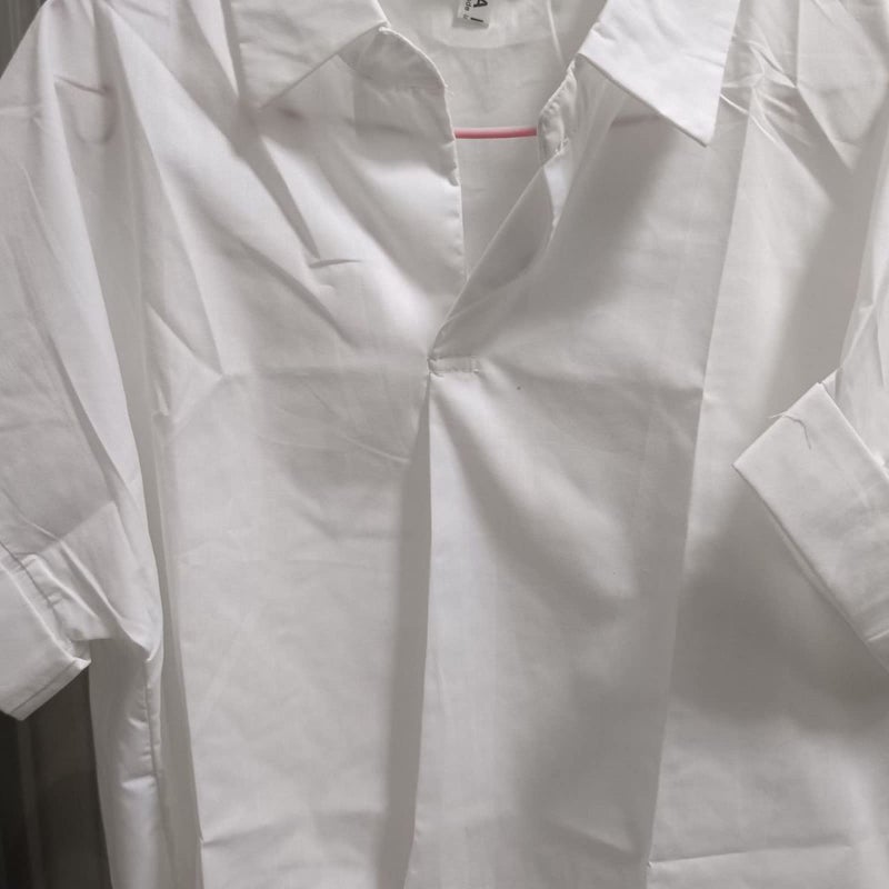 HEYXI Loose Cotton Shirt White Loose Bat Sleeve Collar Shirt Woman Daily Pullover V-Neck Blouses Top for Office School White - Image 2