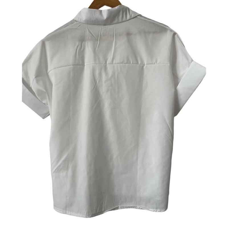 HEYXI Loose Cotton Shirt White Loose Bat Sleeve Collar Shirt Woman Daily Pullover V-Neck Blouses Top for Office School White - Image 5