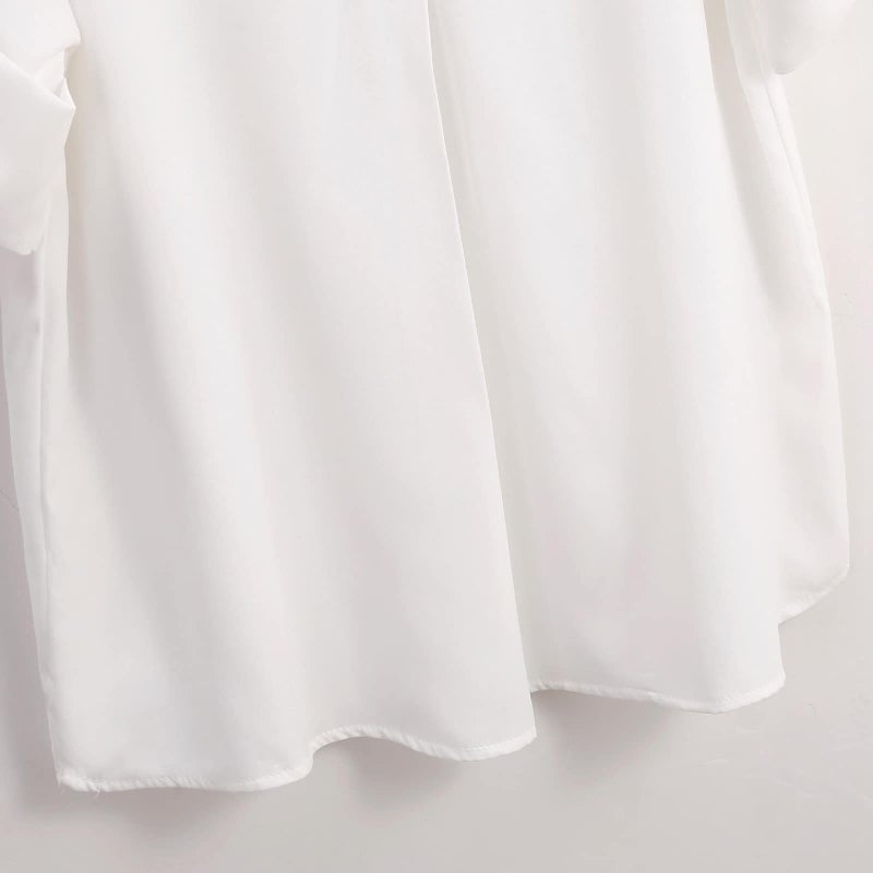 HEYXI Loose Cotton Shirt White Loose Bat Sleeve Collar Shirt Woman Daily Pullover V-Neck Blouses Top for Office School White - Image 4