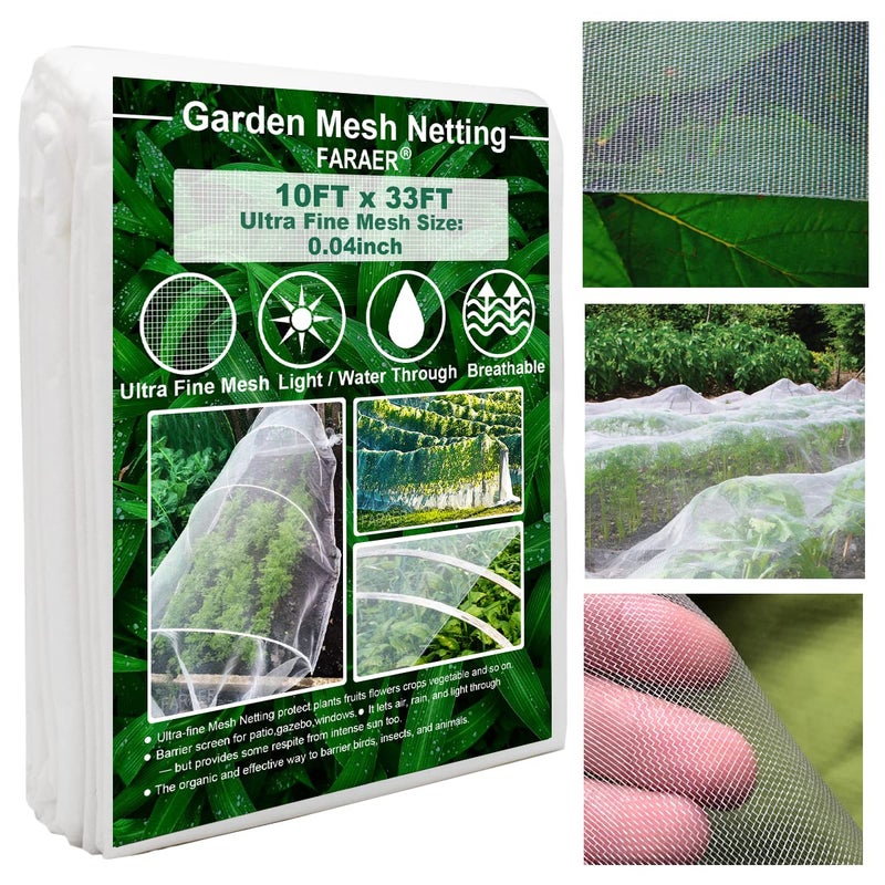 FARAER Garden Netting Plant Covers 10x33Ft Net Ultra Fine Mesh Protection Netting for Vegetable Plants Fruits Flowers Crops Greenhouse Row Cover Raised Bed Barrier Screen Protection Net Cover 