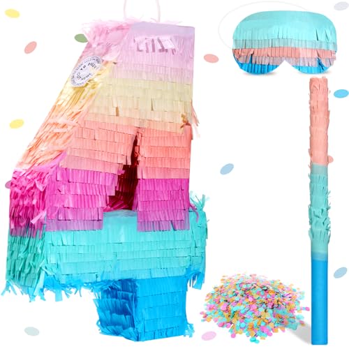 Jenaai 16 Inch Number Piata Kids Birthday Party Macaron Piata with Blindfold Stick and Confetti for Unicorn Birthday Wedding Baby Shower DecorNumber 4 - Image 1