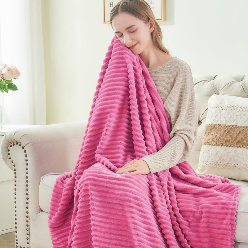 BEDELITE Fleece Throw Blanket for Couch â€“ 3D Ribbed Jacquard Soft and Warm Decorative Fuzzy Blanket â€“ Cozy, Fluffy, Plush Lightweight Hot Pink Throw Blankets for Bed, Sofa, 50x60 inches - Image 4