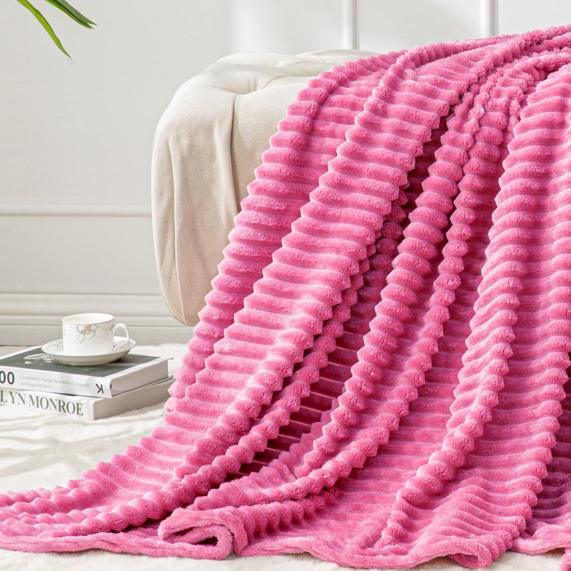 BEDELITE Fleece Throw Blanket for Couch â€“ 3D Ribbed Jacquard Soft and Warm Decorative Fuzzy Blanket â€“ Cozy, Fluffy, Plush Lightweight Hot Pink Throw Blankets for Bed, Sofa, 50x60 inches - Image 1