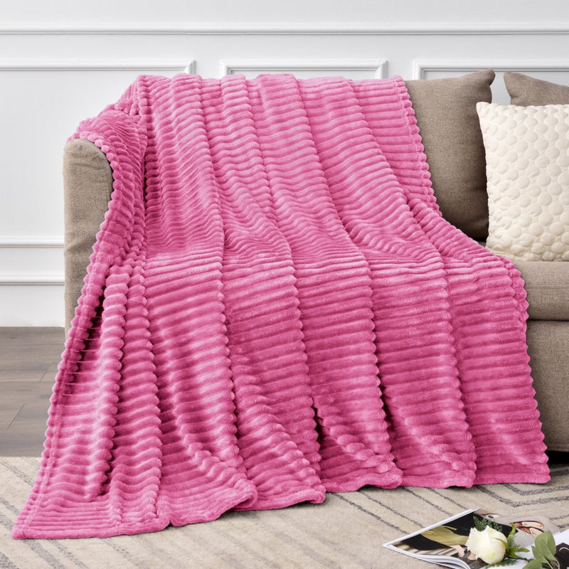 BEDELITE Fleece Throw Blanket for Couch â€“ 3D Ribbed Jacquard Soft and Warm Decorative Fuzzy Blanket â€“ Cozy, Fluffy, Plush Lightweight Hot Pink Throw Blankets for Bed, Sofa, 50x60 inches - Image 2