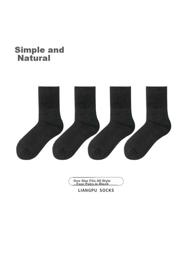 Liangpu Men's Pure Cotton Loose Mouth Comfortable Sweat-absorbent Breathable Black Business Socks Four Pairs Pack - Image 2