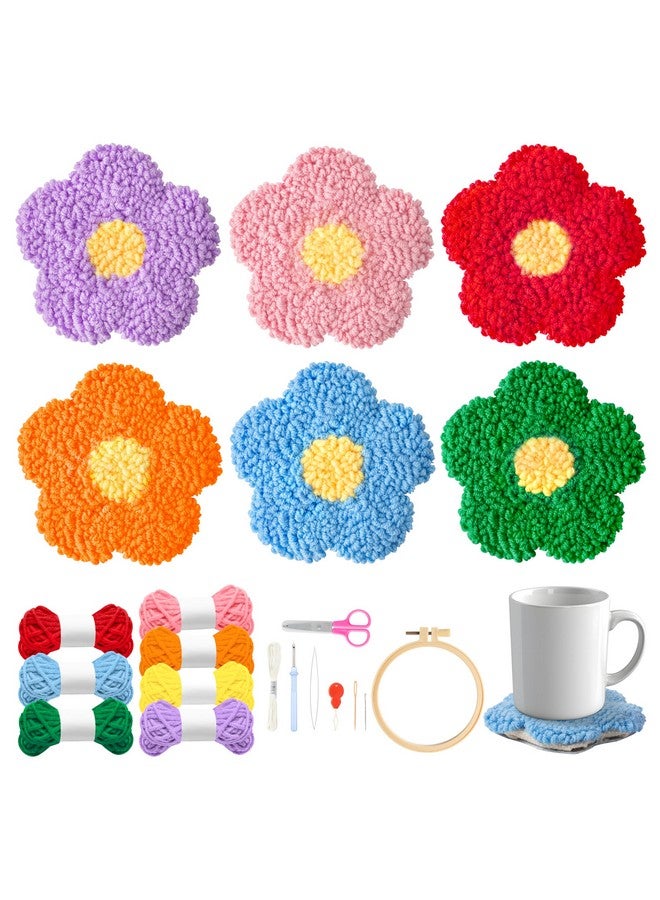 واتينك طقم مقابض إبر الزهور من WATINC - 22 قطعة من مقابض الإبر الحرفية للمبتدئين، وسادات سجادة منقوشة بنقوش الزهور مع خيوط لباد لاصقة وإطار تطريز. - Image 1