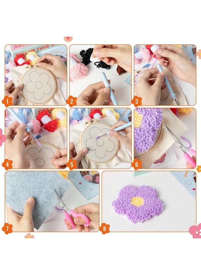 واتينك طقم مقابض إبر الزهور من WATINC - 22 قطعة من مقابض الإبر الحرفية للمبتدئين، وسادات سجادة منقوشة بنقوش الزهور مع خيوط لباد لاصقة وإطار تطريز. - Image 3