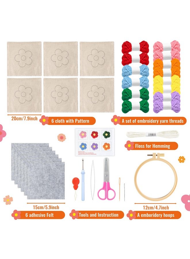 واتينك طقم مقابض إبر الزهور من WATINC - 22 قطعة من مقابض الإبر الحرفية للمبتدئين، وسادات سجادة منقوشة بنقوش الزهور مع خيوط لباد لاصقة وإطار تطريز. - Image 2