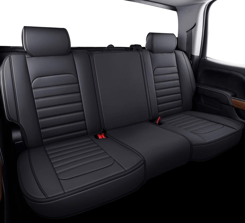 YIERTAI Silverado Sierra Rear Seat Covers for 2007-2025 1500/2500/3500 HD Pickup - Waterproof Leather Black - Image 1