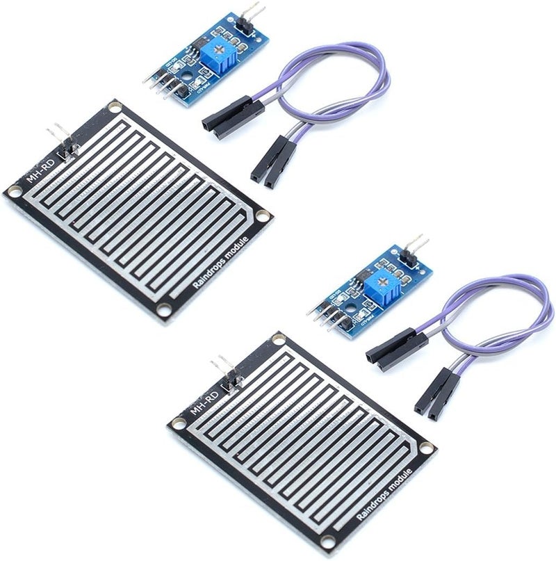 Electrobot Rain Sensor Module Kit for Weather Monitoring with AO and DO Outputs Adjustable Sensitivity LM393 Driver LED Indicators Compatible with Rduino UNO Pack of 2 Signal Detection Boards - Image 1