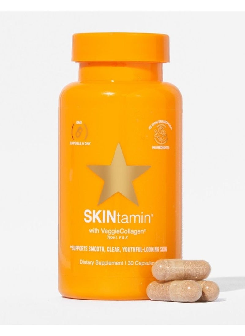 Hair Tamin Skintamin With Veggie Collagen Supports Smooth Clear Youthful looking Skin - 30 Capsules  - Image 1