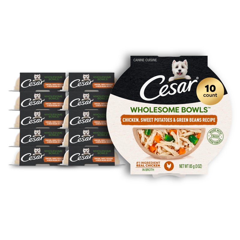 Cesar Wholesome Bowls Adult Wet Dog Food, Chicken, Sweet Potato & Green Beans Recipe, Wet Food for Dogs, 3 Oz. Bowls, 10 Count - Image 1