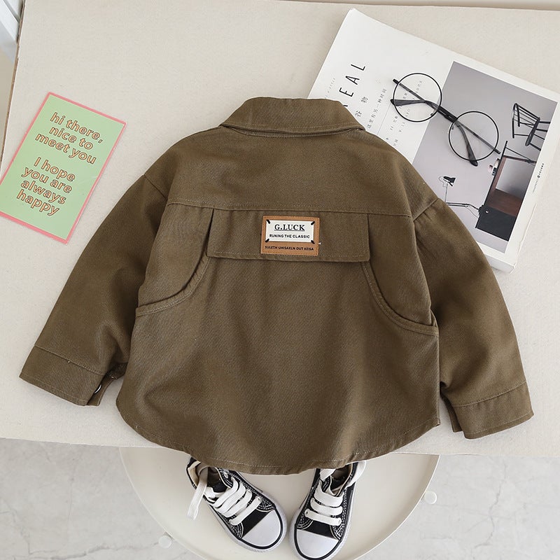 Children'S Workwear Shirt Boys And Kids Korean Autumn New Boys And Girls Baby Korean Casual Jacket Shirt Fashion - Image 3