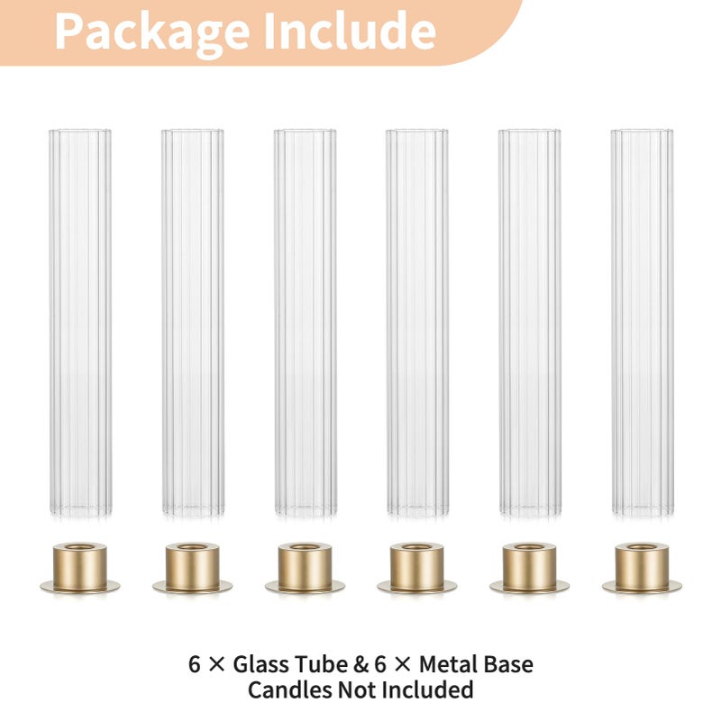NUPTIO Candlestick Holder with Fluted Hurricane: Set of 6 Metal Candle Holders with Glass Cylinders - Gold Taper Candleholders for Birthday Valentine Wedding Table Centerpiece Outdoor Decor - Image 4