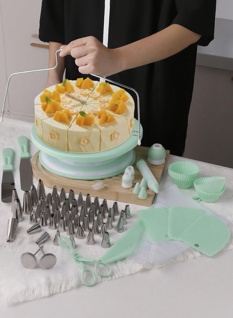 107 Pcs Cake Decorating Kit for Beginners Includes Video Course, Booklet + Baking Supplies Gift - Cake Stand, Leveler, Numbered Piping Tips, Straight & Offset Spatula, & Scraper sets Green - Image 2