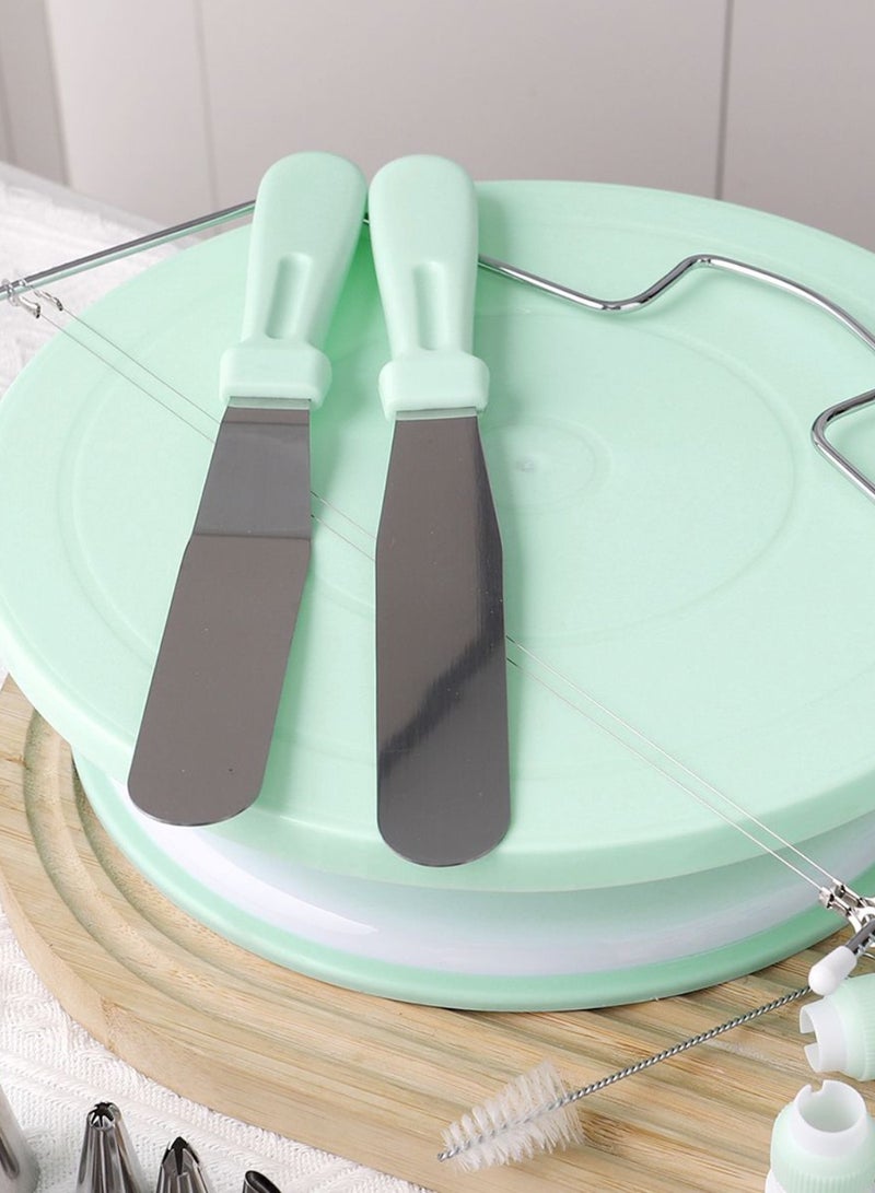 107 Pcs Cake Decorating Kit for Beginners Includes Video Course, Booklet + Baking Supplies Gift - Cake Stand, Leveler, Numbered Piping Tips, Straight & Offset Spatula, & Scraper sets Green - Image 3