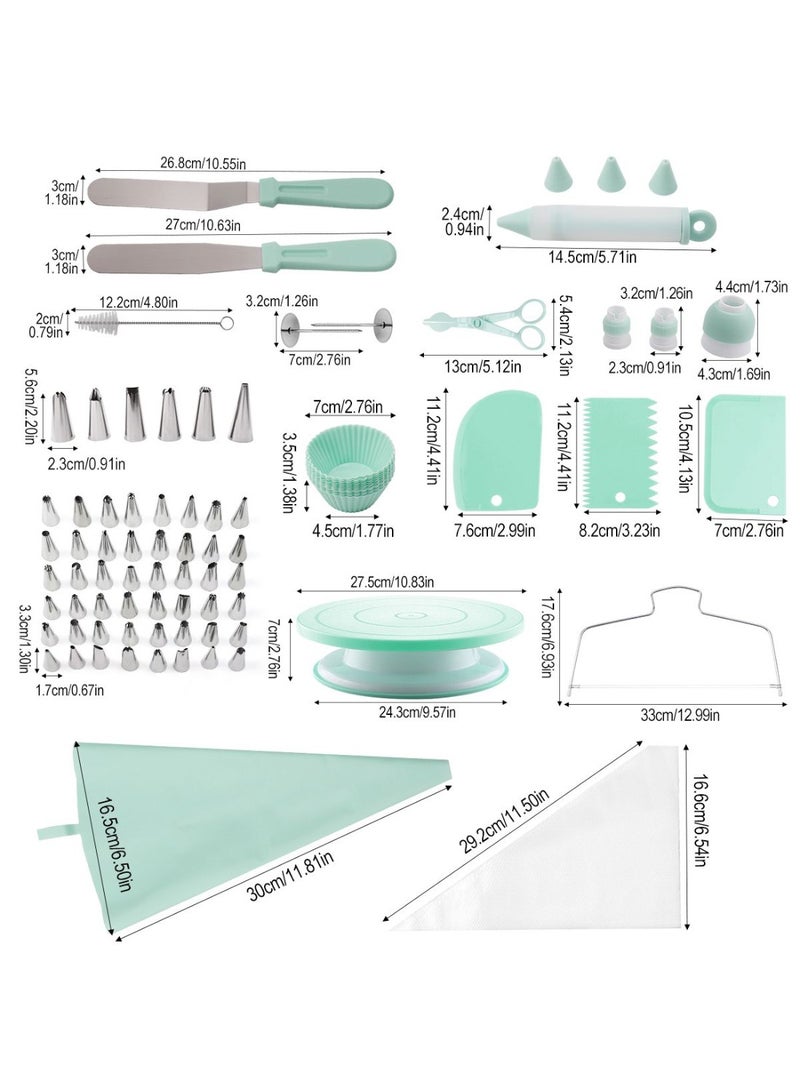 107 Pcs Cake Decorating Kit for Beginners Includes Video Course, Booklet + Baking Supplies Gift - Cake Stand, Leveler, Numbered Piping Tips, Straight & Offset Spatula, & Scraper sets Green - Image 4