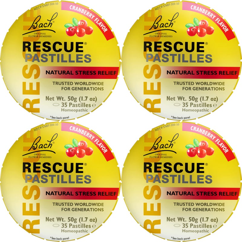 RESCUE Bach Rescue Pastilles Cranberry Flavor Natural Stress Relief Lozenges Homeopathic Flower Essence Vegetarian Gluten SugarFree 35 Count 4 Pack - Image 3