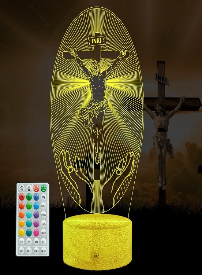 POSSHE Cross 3D Night Light, Jesus Lamp, 16 Colors Changing, Remote Control with Timer, RGB Flashing Mode and Dimmable, Jesus Gift for Christmas Birthday Decor - Image 1